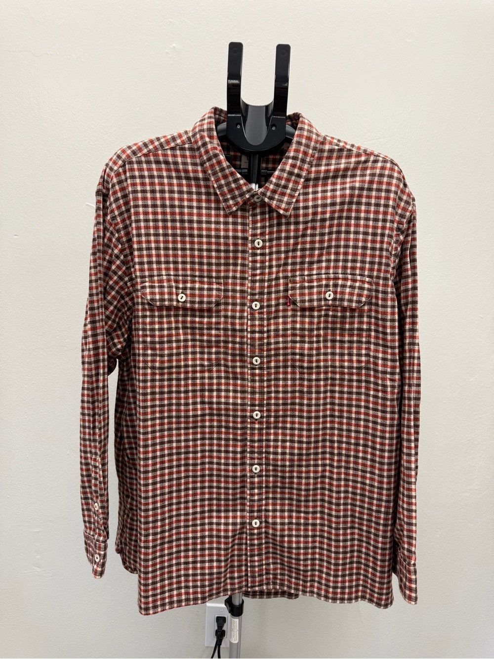 Levi’s Relaxed Plaid Button Front Shirt XXL Brown Red 100% Cotton